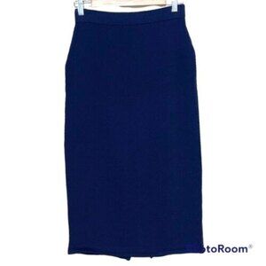St. John Basics Navy Blue Santana Knit Elastic Waist Midi Skirt Size 2 GUC